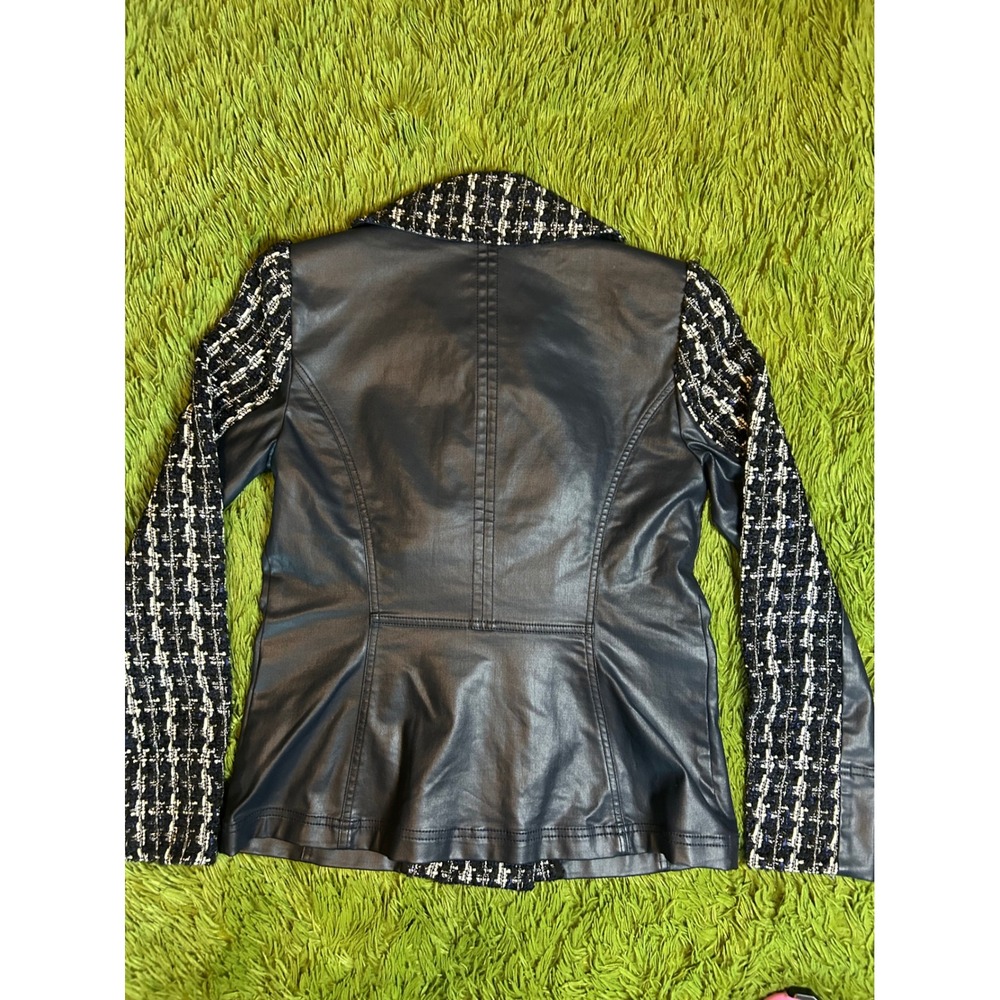 White House Black Market Jacket Women Size 6 Navy Mixed Tweed Moto Double Breast - Picture 8 of 12